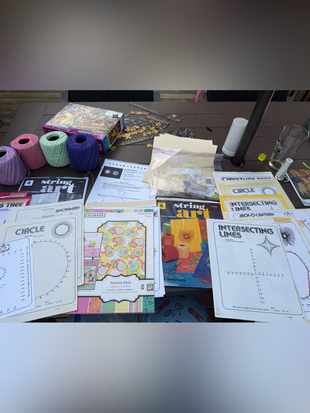 Assorted Craft Books & String Art Kits with Pastel Twine vintage lot